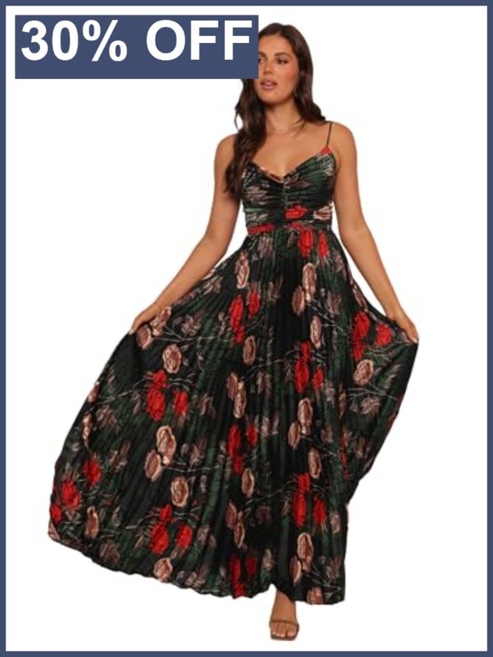 Petal & Pup Naira Pleated Maxi Dress V-Neck Sleeveless Polyester